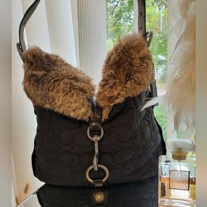 EUC RARE Coach Rabbit Fur Trim Bag